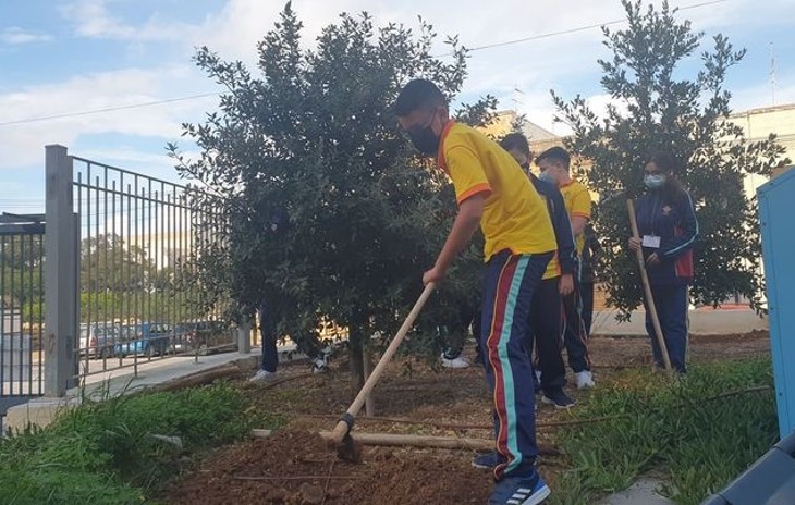 Students are reaking the soil.