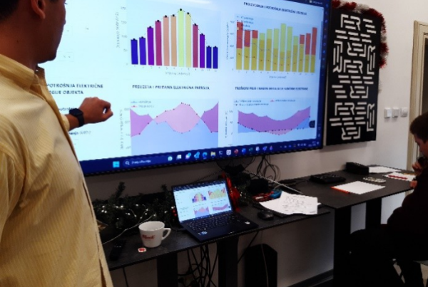 Screen with data explained by a teacher