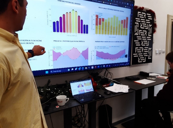 Screen with data explained by a teacher